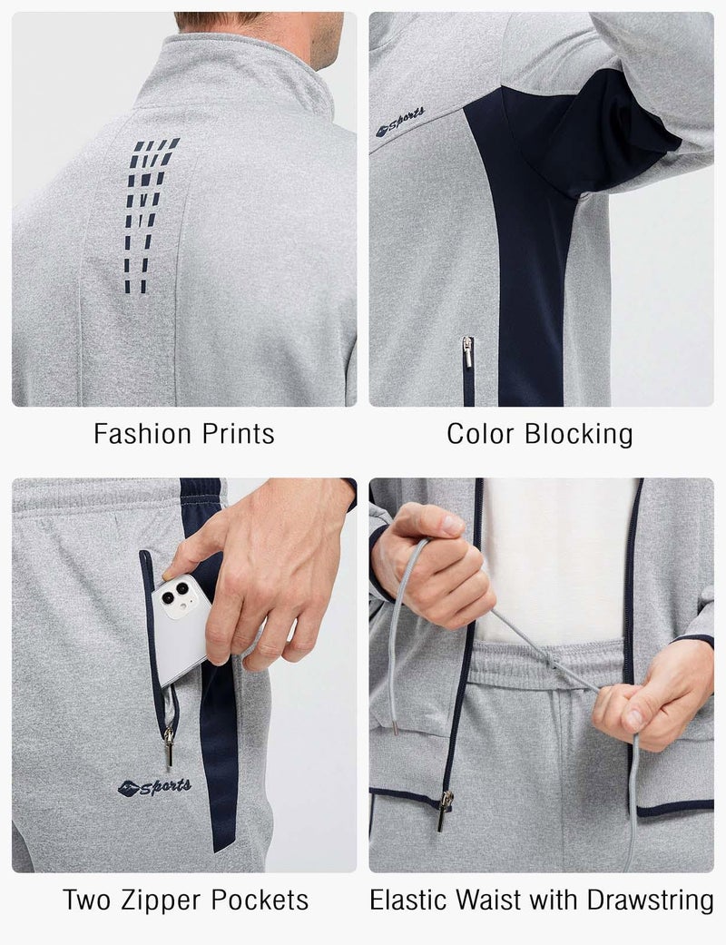 Rdruko Men's Tracksuit Sweatsuits 2 Piece Set Athletic Jogging Gym Activewear Sweat Track Suits Sets(Grey,US XL) - Image 4